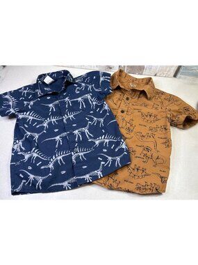 Toddler Boys Dinosaur Shirts (2) Cotton Button Down Size 5